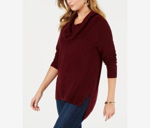 Womens Tweed Cowl-Neck High-Low Sweater  Maroon