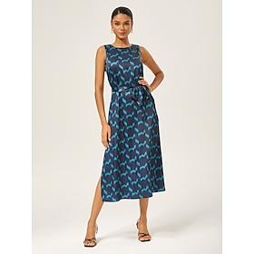 Matte Satin Geometric Sleeveless Maxi Dress