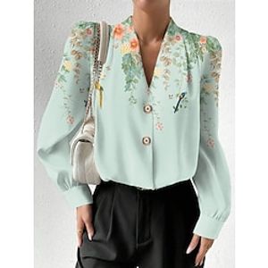 Women's Shirt Blouse Floral Pink Blue Purple Print Button Long Sleeve Casual Holiday Fashion V Neck Regular Fit Spring   Fall Lightinthebox