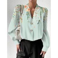 Women's Shirt Blouse Floral Pink Blue Purple Print Button Long Sleeve Casual Holiday Fashion V Neck Regular Fit Spring   Fall Lightinthebox - thumbnail