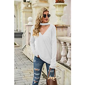 Women's T shirt Plain Long Sleeve V Neck Basic Streetwear Tops Blue Wine Gray Lightinthebox