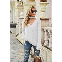 Women's T shirt Plain Long Sleeve V Neck Basic Streetwear Tops Blue Wine Gray Lightinthebox - thumbnail
