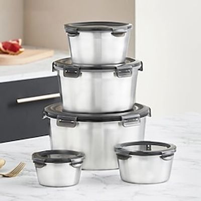 1pc4pcs5pcs Stainless Steel Sealed Fresh Box, Food Storage Box, Microwave Heating Lunch Box, Sealed Fresh Box, Multi-size For Choose 400ml600ml1100ml2200ml3500ml Lightinthebox