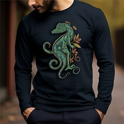 Graphic Animal Crocodile Fashion Designer Casual Men's 3D Print T shirt Tee Sports Outdoor Holiday Going out T shirt Navy Blue Long Sleeve Crew Neck Shirt Spring   Fall Clothing Apparel S M L XL 2XL Lightinthebox