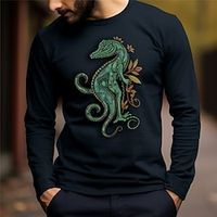 Graphic Animal Crocodile Fashion Designer Casual Men's 3D Print T shirt Tee Sports Outdoor Holiday Going out T shirt Navy Blue Long Sleeve Crew Neck Shirt Spring   Fall Clothing Apparel S M L XL 2XL Lightinthebox - thumbnail
