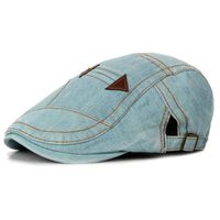 Fashion Summer Mens Washed Vintage Denim Beret Caps Casual Flat Sun Cap for Cowboy