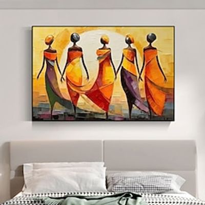 African Girl Wall Art African Painting Canvas Handpainted Black Woman Wall Art Living Room African Ladies decor Decoration Gift Rolled Canvas (No Frame) miniinthebox