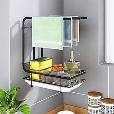 Metal Kitchen Rag Organizer and Drying Rack Sponge Holder Dish Drainer Countertop Brush Soap Rack Sink Tray Drain Sink Lightinthebox
