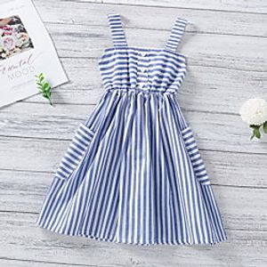 Kids Little Girls' Dress Striped Print Blue Knee-length Sleeveless Basic Dresses Summer Regular Fit 3-8 Years Lightinthebox