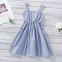 Kids Little Girls' Dress Striped Print Blue Knee-length Sleeveless Basic Dresses Summer Regular Fit 3-8 Years Lightinthebox - thumbnail