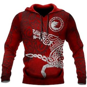 Men's Pullover Hoodie Sweatshirt Red Hooded Animal Patterned Graphic Prints Print Daily Sports 3D Print Basic Streetwear Designer Spring   Fall Clothing Apparel Hoodies Sweatshirts  Long Sleeve Lightinthebox