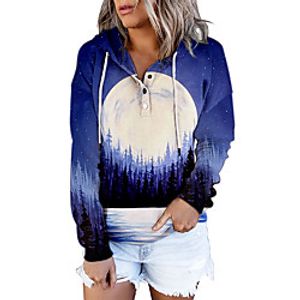 Women's Hoodie Sweatshirt 3D Moon Front Pocket Print Casual Sports Holiday 3D Print Active Streetwear Hoodies Sweatshirts  Blue miniinthebox