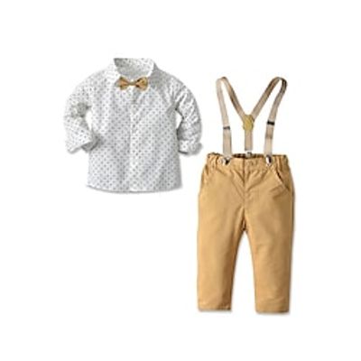 Kids Boys Shirt  Pants PantsSet FormalSet 4 Pieces Long Sleeve White  Print Cotton School Basic Formal Suit  2-6 Years  Spring miniinthebox