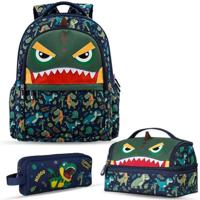 Nohoo Kids 16 Inch School Bag With Lunch Bag And Pencil Case - Set Of 3 Dino - Green