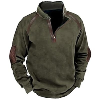 Men's Sweatshirt Quarter Zip Sweatshirt Army Green Standing Collar Plain Patchwork Color Block Sports  Outdoor Daily Holiday Streetwear Basic Casual Spring   Fall Clothing Apparel Hoodies miniinthebox