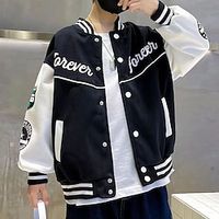 Kids Boys Baseball Jackets Outerwear Color Block Letter Stripe Long Sleeve Pocket Coat School Sports Fashion Streetwear Black Green Fall Winter 7-13 Years Lightinthebox - thumbnail