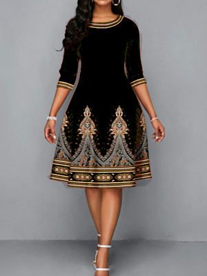 Ethnic Style Digital Printing Skater Dresses