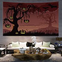 Halloween Wall Tapestry Art Decor Blanket Curtain Hanging Home Bedroom Living Room Decoration Psychedelic Haunted Scary Pumpkin Skull Skeleton Bat Castle Grim Reaper Polyester miniinthebox - thumbnail