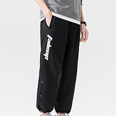 Men's Casual Trousers Chinos Drawstring Elastic Waist Full Length Pants Casual Daily Micro-elastic Letter Breathable Lightweight Mid Waist Black Gray M L XL XXL 3XL miniinthebox
