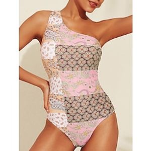 Women's Swimwear One shoulder onepiece Swimsuit One-piece One Shoulder Boho  Paisley  Damask Pink One Shoulder Bathing Suits Print African Paisley Lightinthebox