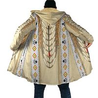 Feathers Vintage Tribal Men's Fleece Jacket Coat Hoodie Jacket Daily Wear Going out Fall  Winter Hooded Long Sleeve khaki S M L Polyester Jacket Lightinthebox - thumbnail