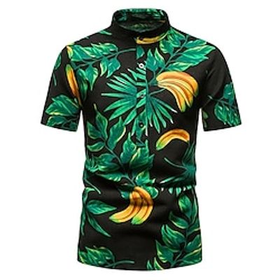 Men's Hawaiian Shirt Casual Shirt Beach shirt Floral Shirt Floral Print Standing Collar Black Red Green Deep Blue Dark Blue Vacation Going out Short Sleeves Button-Down Print Clothing Apparel Lightinthebox