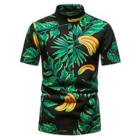 Men's Hawaiian Shirt Casual Shirt Beach shirt Floral Shirt Floral Print Standing Collar Black Red Green Deep Blue Dark Blue Vacation Going out Short Sleeves Button-Down Print Clothing Apparel Lightinthebox - thumbnail