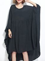 Loose Solid Batwing Sleeve O-Neck Chiffon Dress For Women