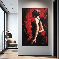 Hand painted firgure oil painting Abstract art Red woman dancer oil painting pattle knife girl dancer painting Home decoration for living room artwork Lightinthebox