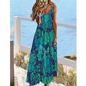 Women's Long Dress Maxi Dress Casual Dress A Line Dress Summer Dress Floral Fashion Streetwear Outdoor Daily Beach Backless Print Sleeveless Strap Dress Slim Dark Green Summer Spring XS S M L XL Lightinthebox