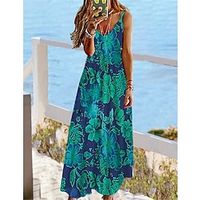 Women's Long Dress Maxi Dress Casual Dress A Line Dress Summer Dress Floral Fashion Streetwear Outdoor Daily Beach Backless Print Sleeveless Strap Dress Slim Dark Green Summer Spring XS S M L XL Lightinthebox - thumbnail