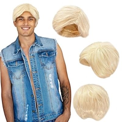 Beach Blond Kendall Wig - Short Synthetic Layered Bleach Blonde Doll Costume Hair for Men with Adjustable miniinthebox