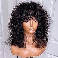 Curly Full Machine Made Scalp Top Wig With Bangs Scalp Top Kinky Curly Wigs Remy Brazilian Curly Human Hair Wigs For Women Natural Color 8-30 inch Lightinthebox