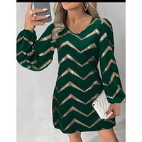 Women's Casual Dress Stripe Print U Neck Puff Sleeve Mini Dress Elegant Work Long Sleeve Regular Fit Black Red Blue Fall S M L XL XXL Lightinthebox - thumbnail
