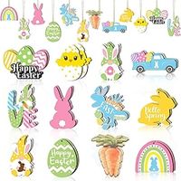 24 Easter Decorations - Wooden hanging decorations for the Easter tree Easter home dcor - Easter eggs gnomes chicks bunnies2 miniinthebox - thumbnail