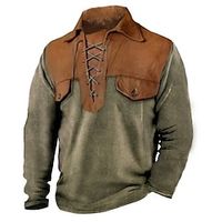 Men's Golf Shirt Casual Holiday Lapel Long Sleeve Fashion Basic Color Block Quick Dry Tie back  Tie front Summer Regular Fit Brown Golf Shirt Lightinthebox - thumbnail