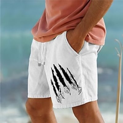 Men's Shorts Summer Shorts Beach Shorts Print Drawstring Elastic Waist Claw Marks Comfort Breathable Short Outdoor Holiday Going out Cotton Blend Hawaiian Casual ArmyGreen White Lightinthebox