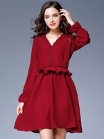 Solid Hollow Out Lantern Sleeve Dress