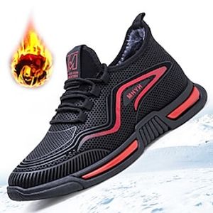 Men's Sneakers Fleece lined Vintage Casual Outdoor Daily Walking Shoes Knit Warm Height Increasing Comfortable Black  White Black  Red Black and white cotton Fall Winter Lightinthebox