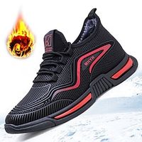 Men's Sneakers Fleece lined Vintage Casual Outdoor Daily Walking Shoes Knit Warm Height Increasing Comfortable Black  White Black  Red Black and white cotton Fall Winter Lightinthebox - thumbnail