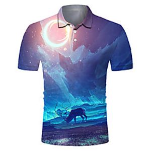 Men's Polo 3D Print Starry Sky Animal Button-Down Short Sleeve Street Tops Casual Fashion Cool Breathable Blue Lightinthebox