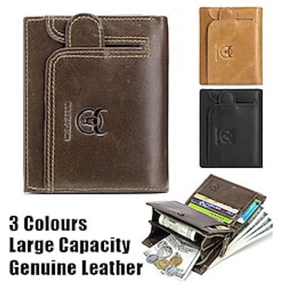 Men's Wallet Credit Card Holder Wallet Leather Outdoor Shopping Daily Zipper Large Capacity Waterproof Lightweight Solid Color Zipper style yellow brown 037 Cube Gift Box] Zipper style miniinthebox