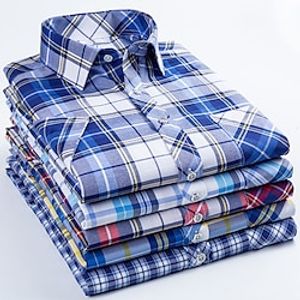 Men's Dress Shirt Button Up Shirt Collared Shirt Striped Plaid  Check Turndown Yellow Red Sky Blue Dark Blue Light Blue Outdoor Work Short Sleeve Clothing Apparel Streetwear Business Comfortable Lightinthebox