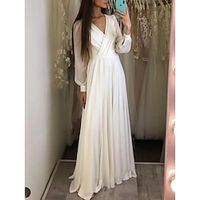Casual Wedding Dresses A-Line V Neck Long Sleeve Sweep  Brush Train Chiffon Bridal Gowns With Pleats Solid Color 2023 Lightinthebox - thumbnail