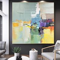 Modern Abstract Textured Canvas Art Color Block Oil Painting Picture Hand Painted Artwork for Home Office Decoration Living Room Wall Decor Frame Ready To Hang Lightinthebox - thumbnail