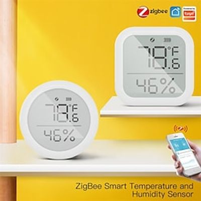 Tuya ZigBee Smart Home Temperature And Humidity Sensor With LED Screen Works With Google Assistant and Tuya Zigbee Hub Lightinthebox