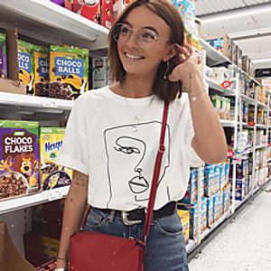 Women's T shirt Graphic Print Round Neck Tops Cotton Basic Basic Top White Khaki Light Blue Lightinthebox
