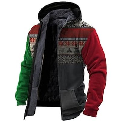 Men's Fleece Jacket Full Zip Hoodie Fleece Hoodie Sherpa Jacket Dark Gray Hooded Color Block Graphic Prints Zipper Print Casual Daily Sports 3D Print Fleece Basic Designer Casual Fall  Winter Lightinthebox