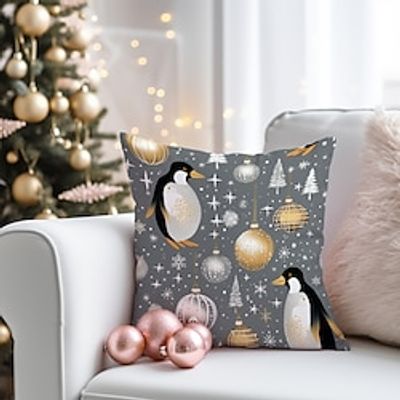 Christmas Penguin Double Side Pillow Cover 1PC Soft Decorative Square Cushion Case Pillowcase for Bedroom Livingroom Sofa Couch Chair Lightinthebox