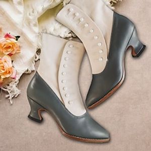 Women's Boots Button Boots Plus Size Heel Boots Outdoor Daily Booties Ankle Boots Winter Kitten Heel Round Toe Vintage Fashion Elegant Faux Leather Solid Color Black  White Black Red Lightinthebox